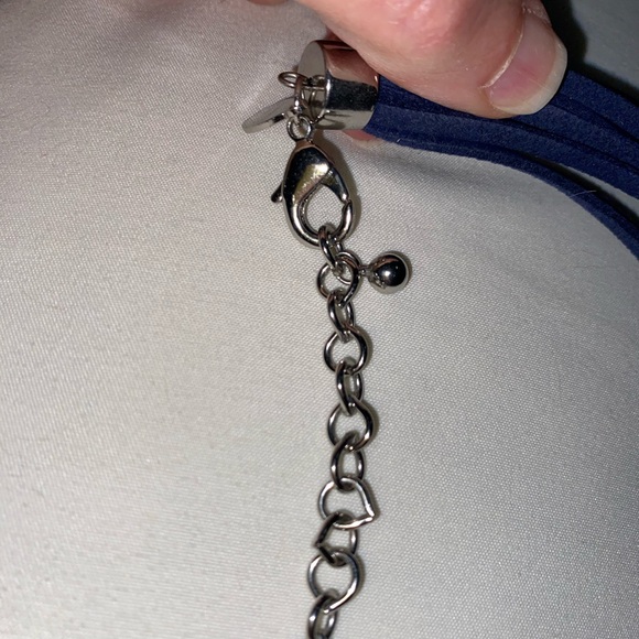 Navy Tassel Necklace with Pearl - Picture 3 of 4